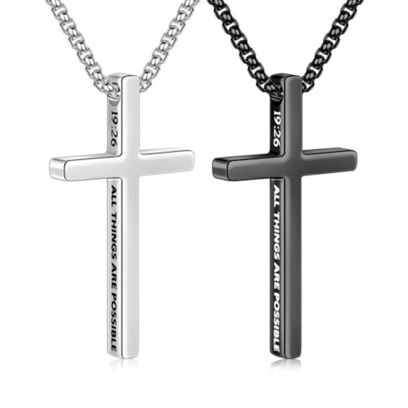 Stainless Steel Cross Necklace Set Classic Minimal Inspirational Bible Verse - Picture 2 of 8
